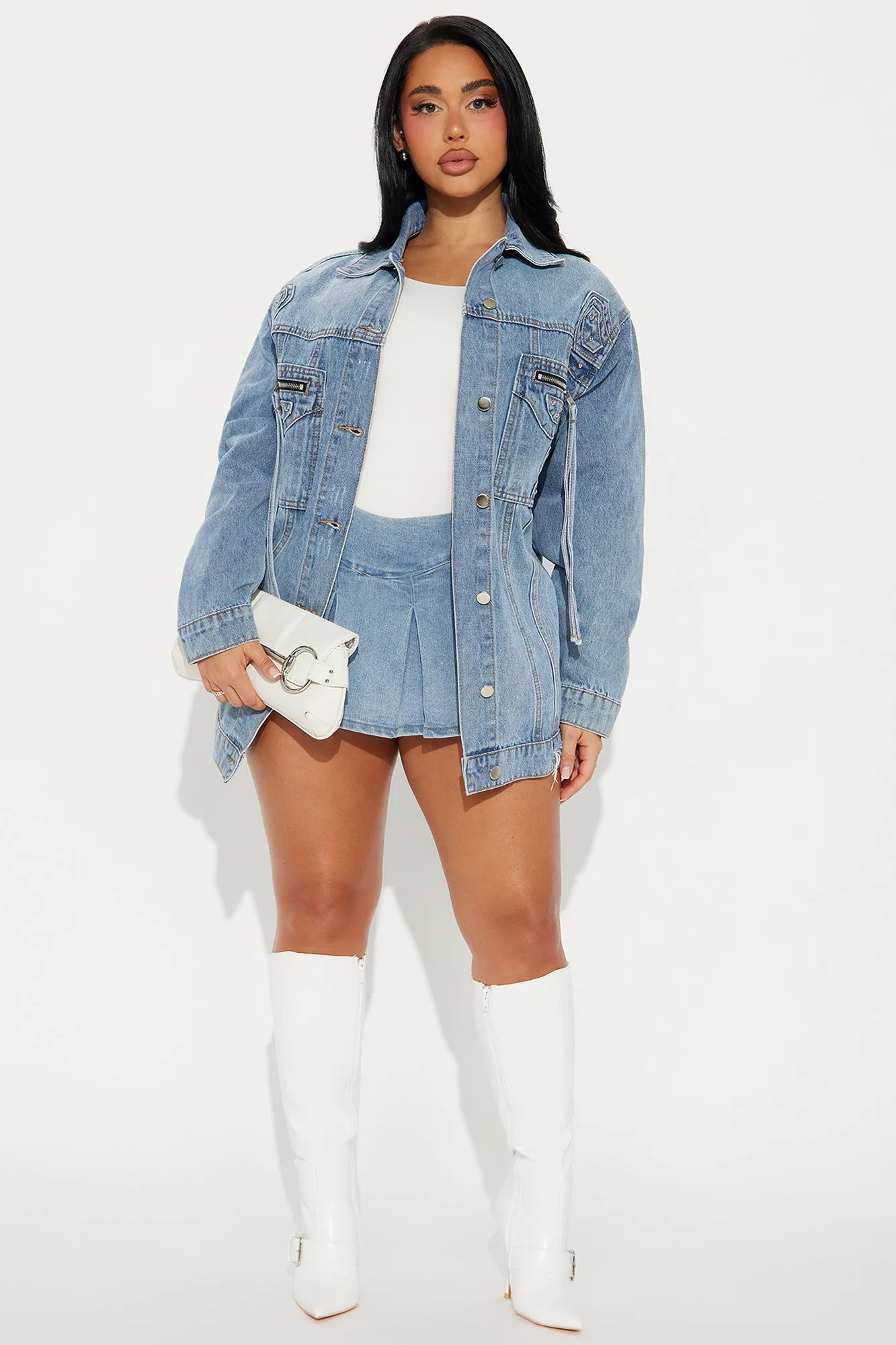 Big Impact Studded Denim Jacket - Light Wash