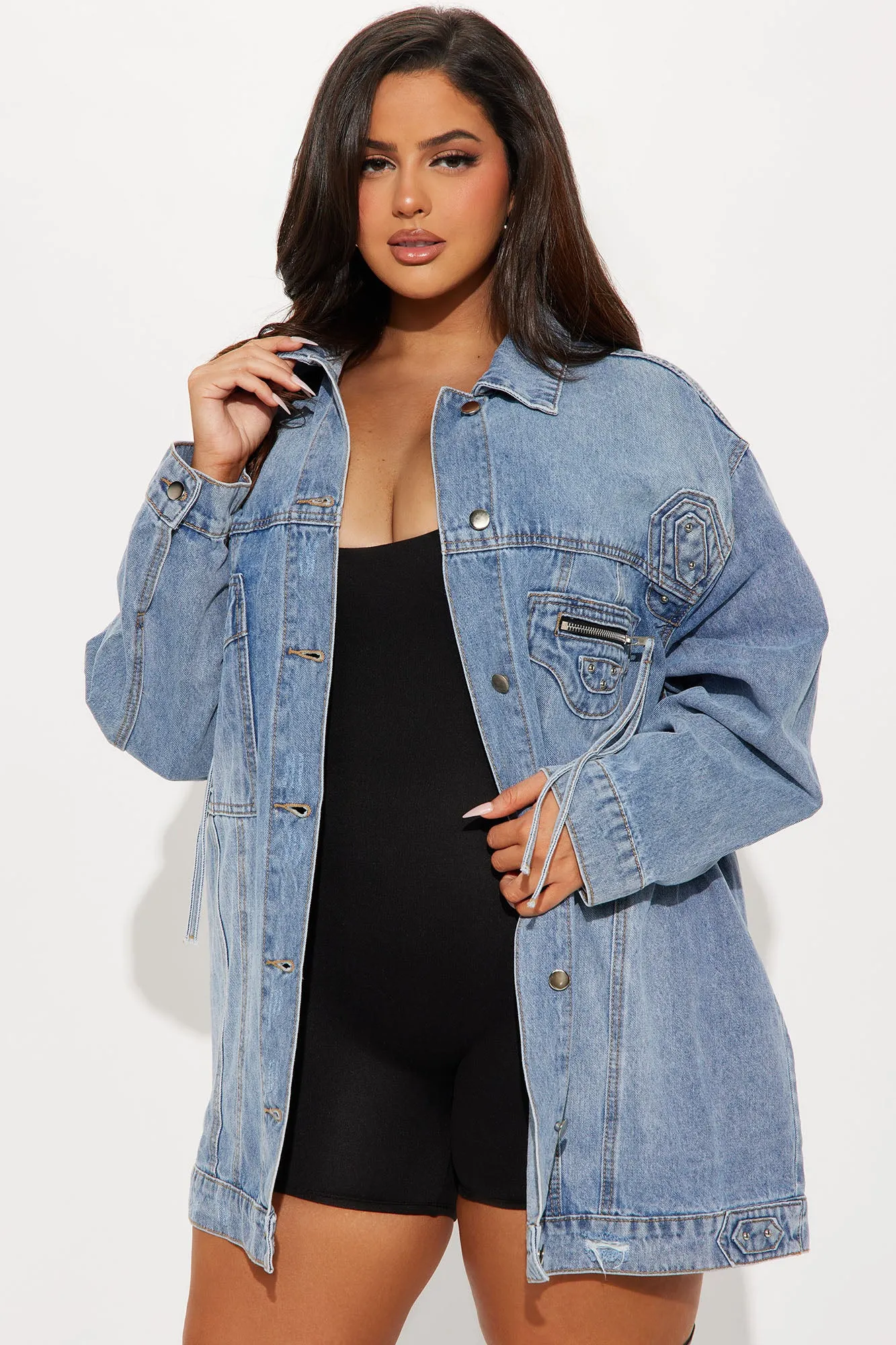 Big Impact Studded Denim Jacket - Light Wash