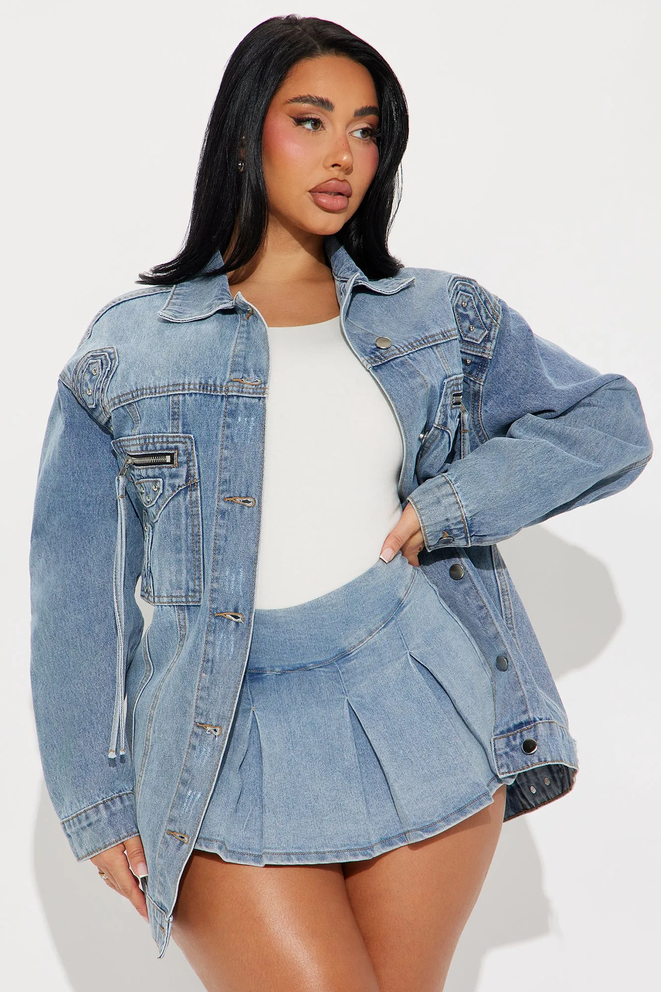 Big Impact Studded Denim Jacket - Light Wash