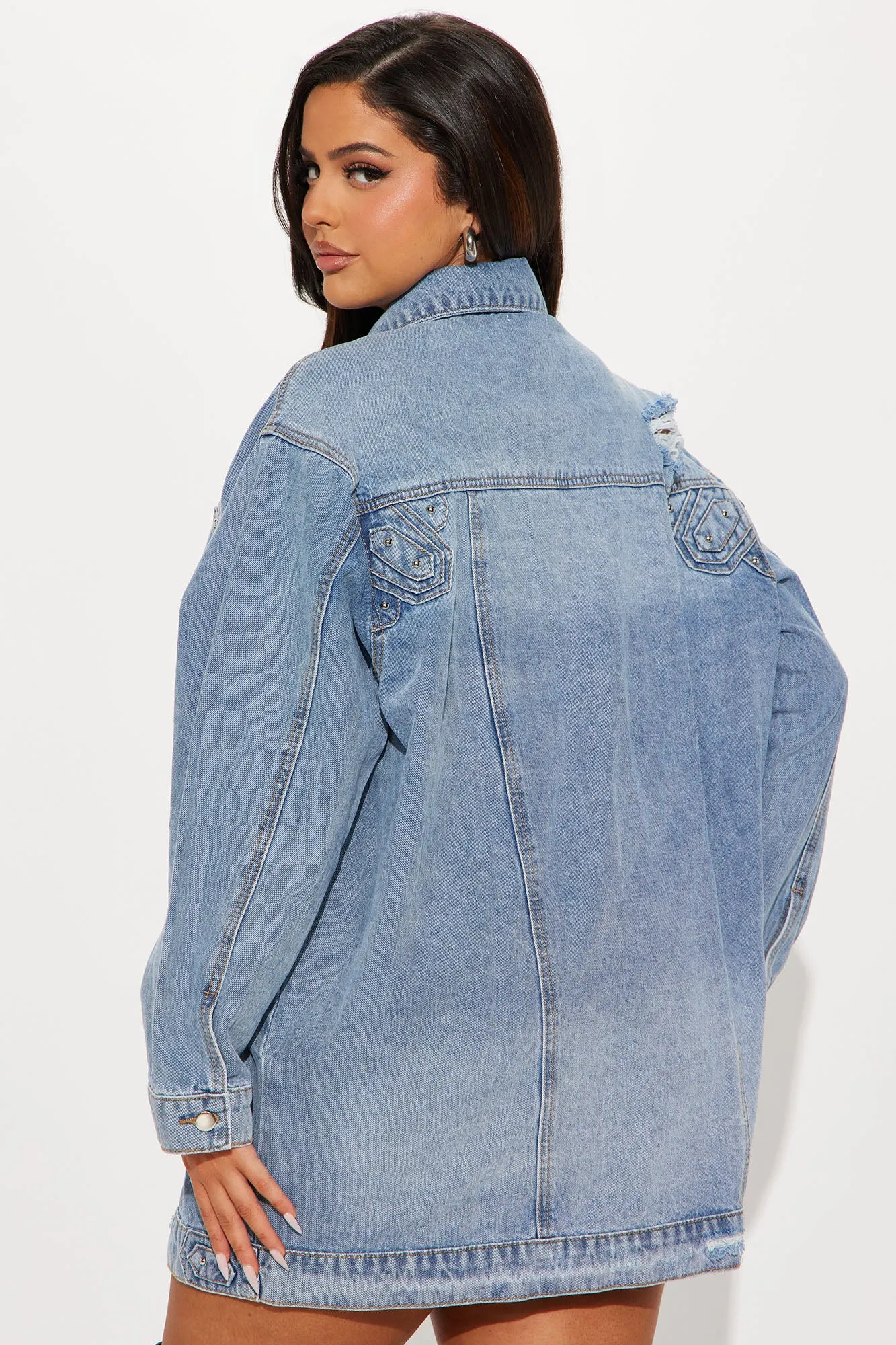 Big Impact Studded Denim Jacket - Light Wash