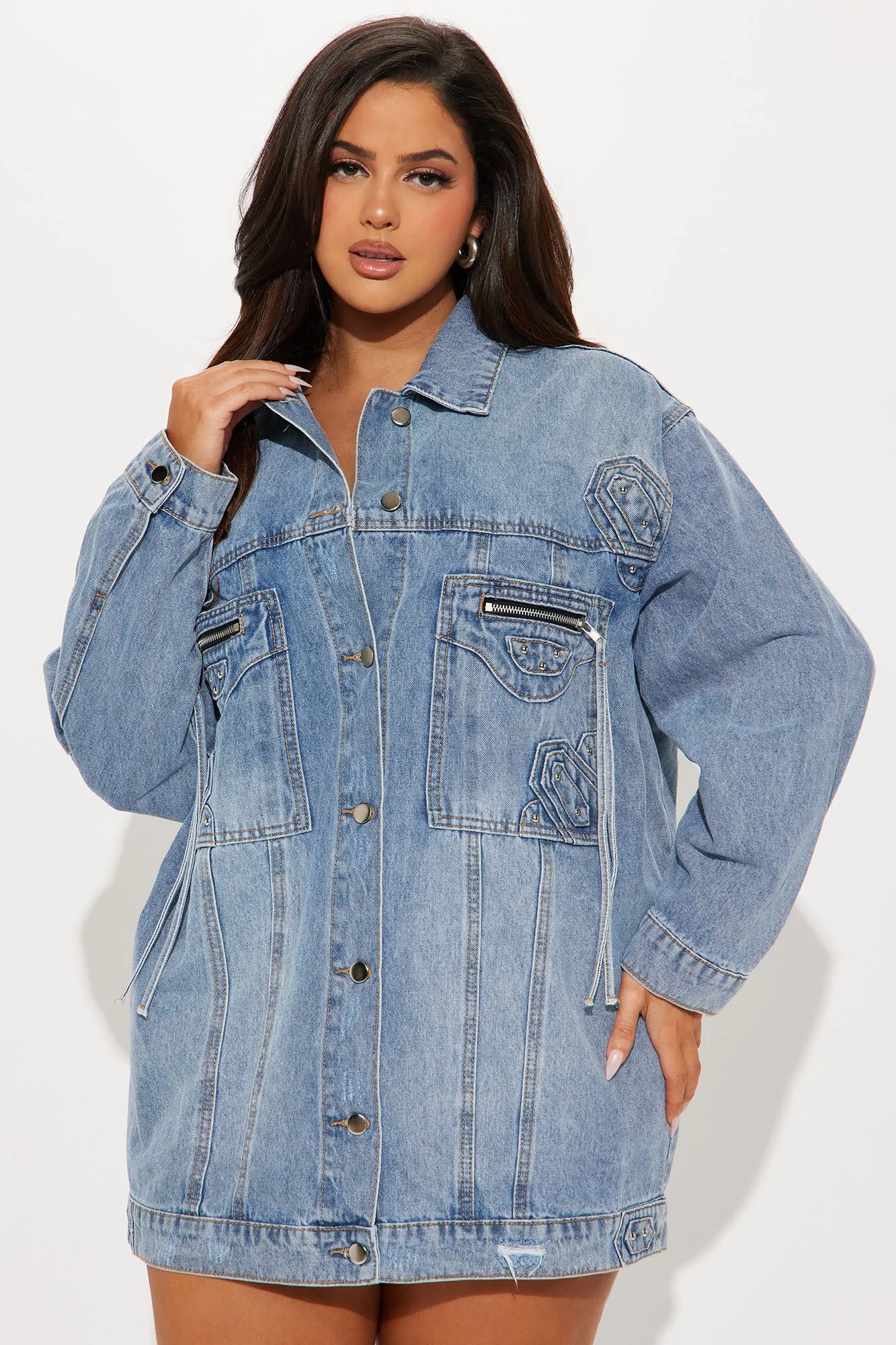 Big Impact Studded Denim Jacket - Light Wash