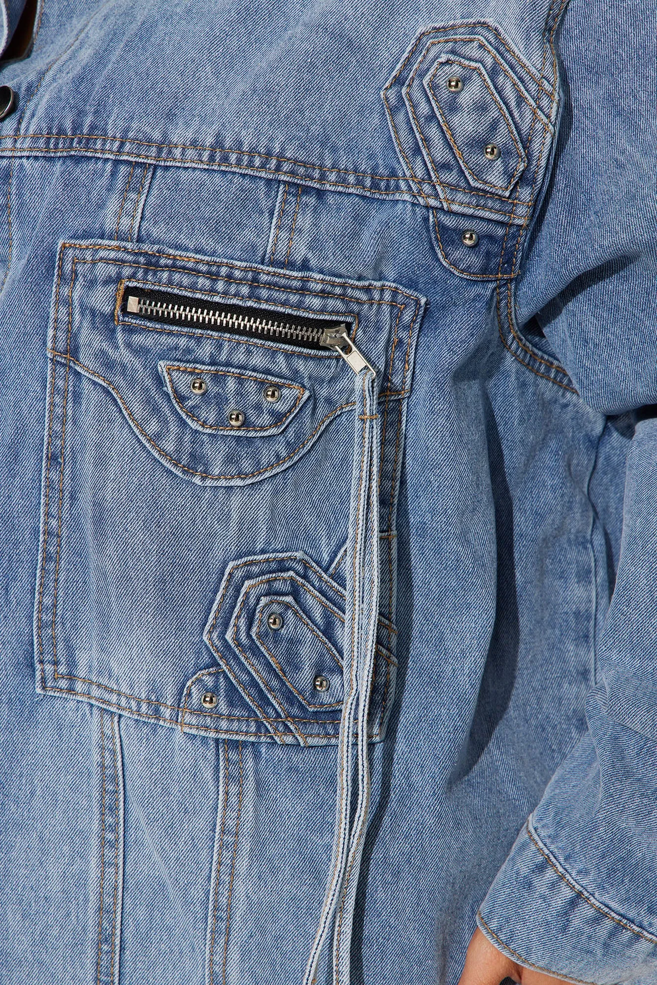 Big Impact Studded Denim Jacket - Light Wash