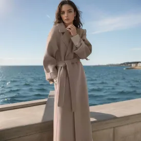 Joskaa 2000s fashion Women's Woolen Overcoat Korean Style Fried Street Suit Collar Loose Lace-up Autumn and Winter Extended Double-Sided Woolen Overcoat
